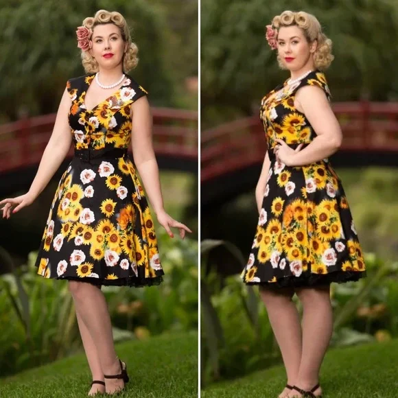 Voodoo Vixen Retro Sunflower Pencil Dress - Picture 4 of 14